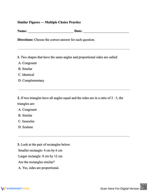 Similar Figures – Multiple Choice Geometry Practice