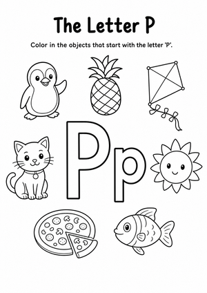 Letter P Coloring Worksheet – Beginning Sound Activity