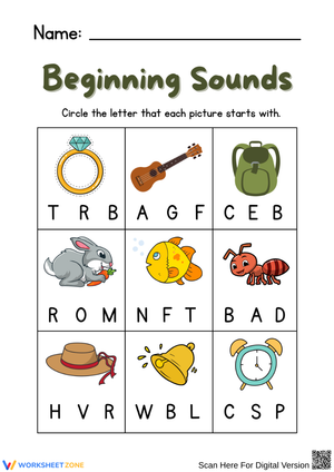 Beginning Sounds Worksheet – Circle the Starting Letter