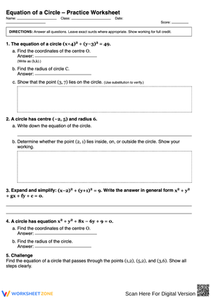 Equation of a Circle – Practice Worksheet