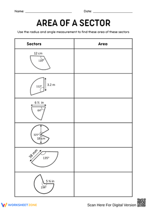 Area of a Sector Worksheet – Find Each Sector’s Area