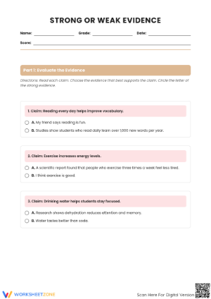 Strong or Weak Evidence Worksheet – Claim and Evidence Practice
