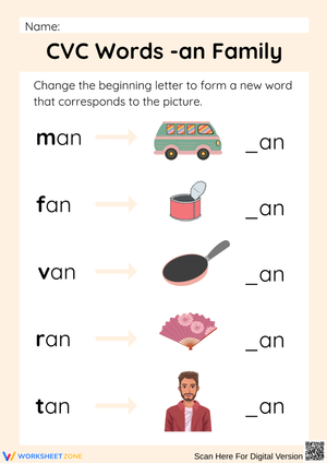 CVC -an Word Family Worksheet