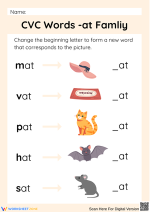 CVC Words: -at Word Family Practice