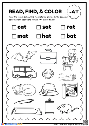 Read, Find, & Color: -at Word Family