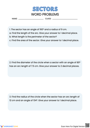 Sectors Word Problems Worksheet