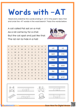 -AT Word Family Poem & Word Search Worksheet