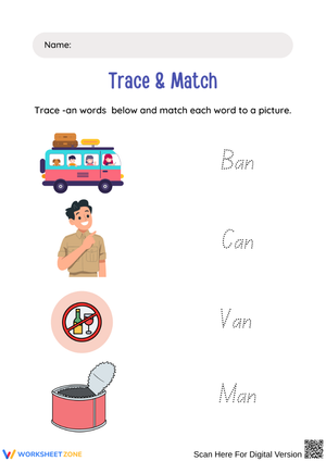 AN Word Family – Trace & Match Worksheet