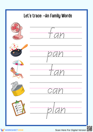 Trace the -An Word Family Worksheet