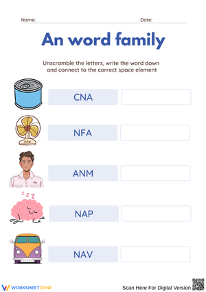 AN Word Family Scramble Worksheet