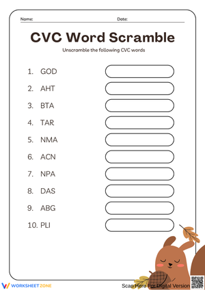 CVC Word Scramble Worksheet