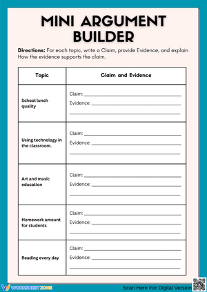 Mini Argument Builder – Claim and Evidence Writing