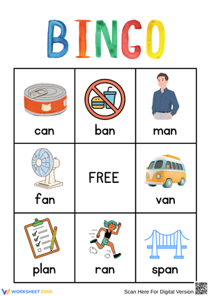 AN Word Family Bingo Worksheet