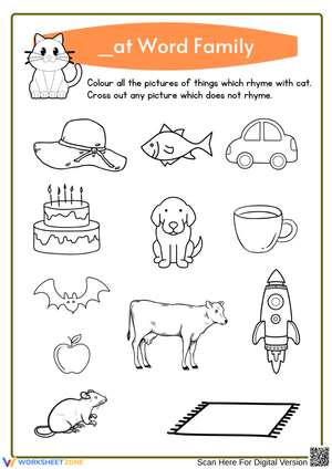Fun AT Word Family Rhyming Worksheet