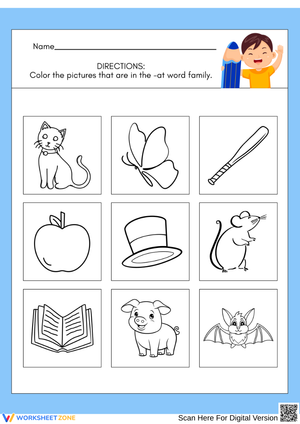 AT Word Family Coloring Hunt – Find the Rhyming Pictures!