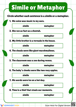 Simile or Metaphor Worksheet | Identify Figurative Language