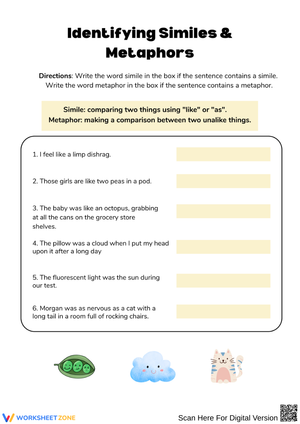 Identifying Similes & Metaphors Worksheet