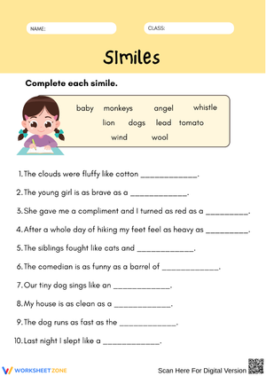 Similes – Complete the Sentences with Fun Word Clues