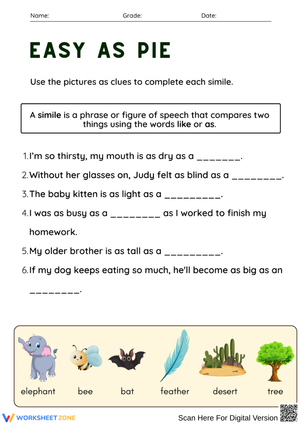 Easy as Pie – Complete the Similes with Picture Clues