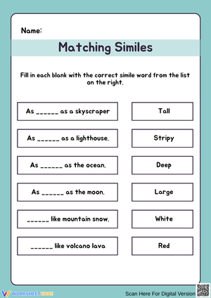 Matching Similes Worksheet for Kids