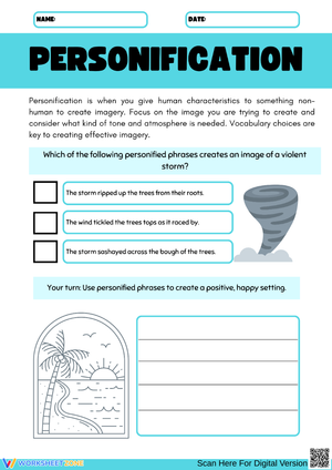 Personification Practice Worksheet for Kids
