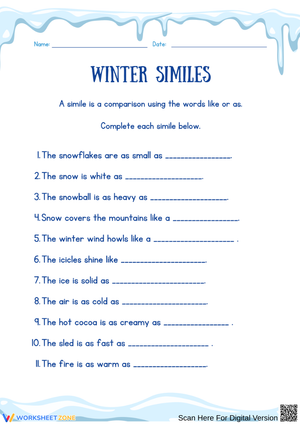 Winter Similes – Figurative Language Worksheet
