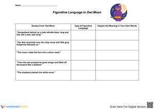 Figurative Language in Owl Moon – Reading & Writing Worksheet