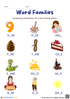 Word Families Missing Letters Worksheet