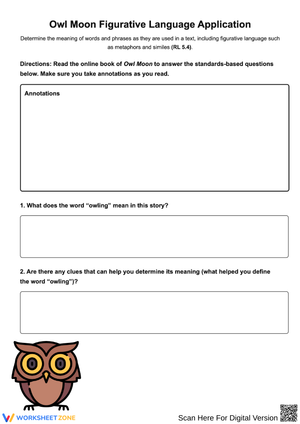 Owl Moon Figurative Language Application – Reading Worksheet