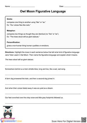 Owl Moon Figurative Language Worksheet