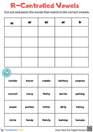 R-Controlled Vowels Cut & Paste Worksheet