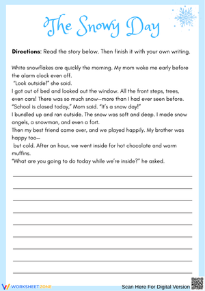 The Snowy Day – Finish-the-Story Writing Worksheet