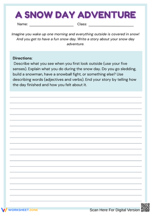 A Snow Day Adventure – Winter Narrative Writing Worksheet