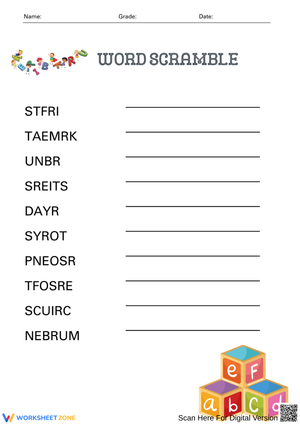 Word Scramble Worksheet