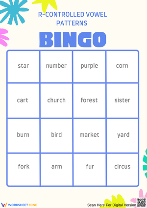 R-Controlled Vowel Patterns Bingo Worksheet