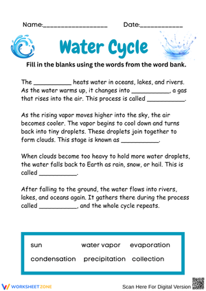 Water Cycle – Fill-in-the-Blank Paragraph