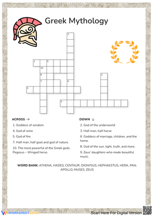 Greek Mythology Crossword Puzzle