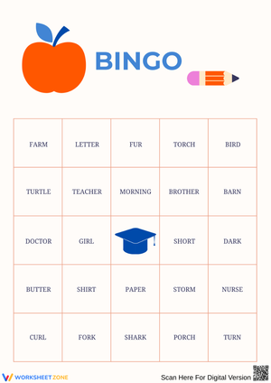 R-Controlled Vowel Bingo Back To School Worksheet