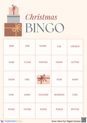 Christmas R-Controlled Vowel Bingo Worksheet