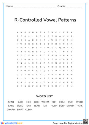 R-Controlled Vowel Word Search Worksheet