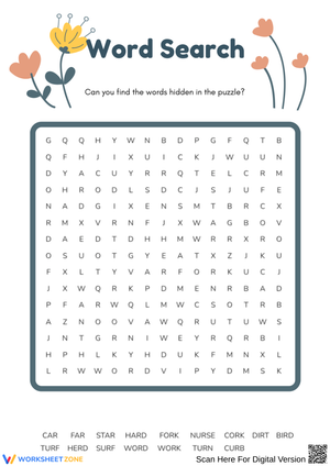 R-Controlled Vowel Colorful Word Search Worksheet