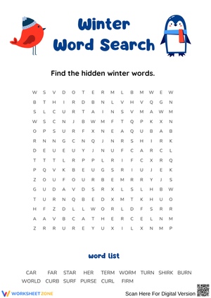 Winter Word Search Worksheet