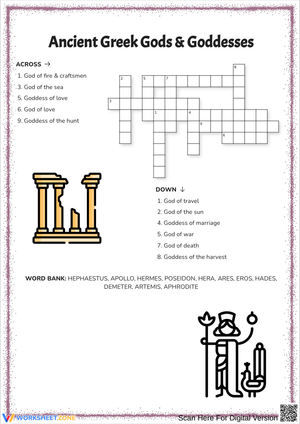 Ancient Greek Gods & Goddesses Crossword Puzzle