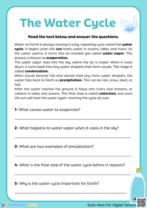 Water Cycle Reading Comprehension Worksheet