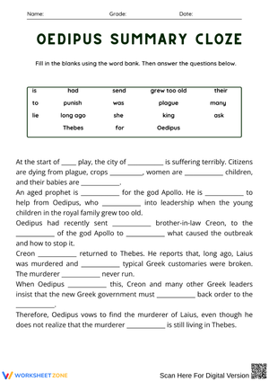 Oedipus Summary Cloze Worksheet