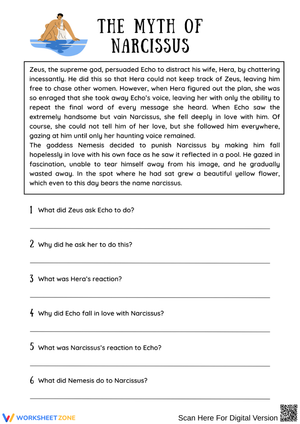 The Myth of Narcissus Reading Worksheet
