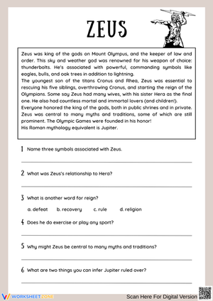 Zeus Reading Comprehension Worksheet