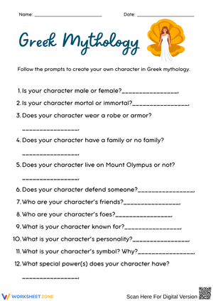 Greek Mythology Character Creation Worksheet