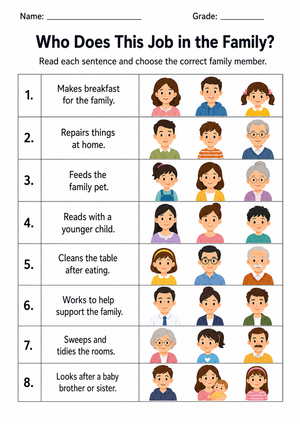 Family Roles Worksheet | Grade 1 Essential Printable