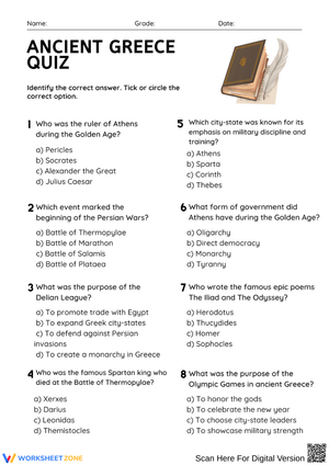 Ancient Greece Multiple-Choice Quiz Worksheet